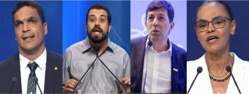 Da esq. para a dir., em ordem alfabética, os candidatos a presidente: Cabo Daciolo, Guilherme Boulos, João Amoêdo e Marina Silva