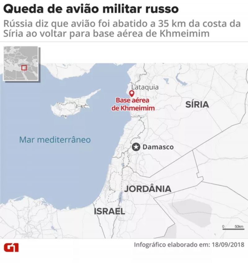 Mapa mostra região da queda de avião militar russo