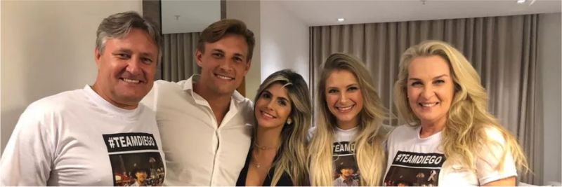 Diego com o pai, a namorada, a irmã e a mãe após sua Eliminação no BBB19 