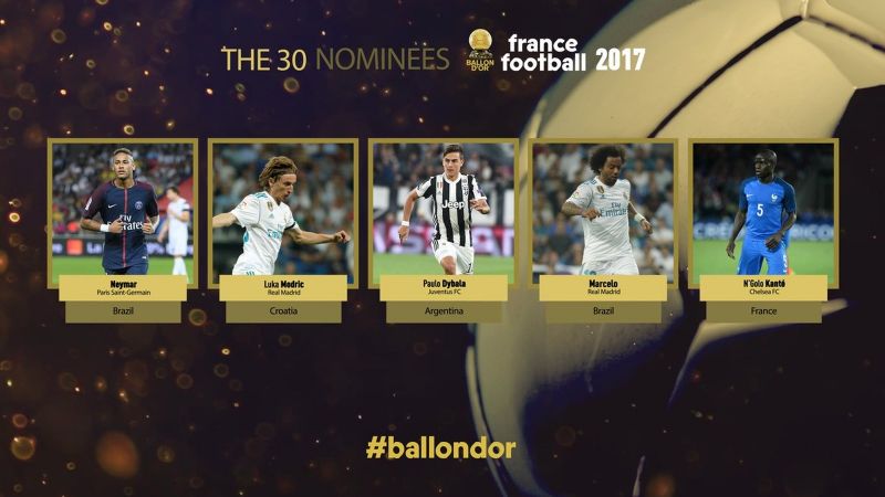 Bola de Ouro: Neymar, Coutinho e Marcelo estão entre os 30 finalistas
