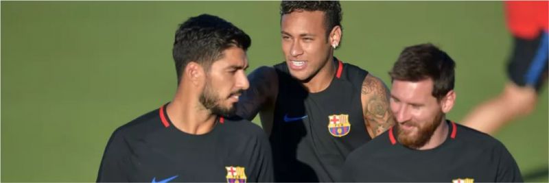 Neymar ao lado de Suárez e Messi, no Barcelona 